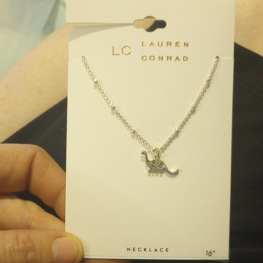 LC Lauren Conrad Silver Dinosaur Multiple  Coor Stone Necklace, New